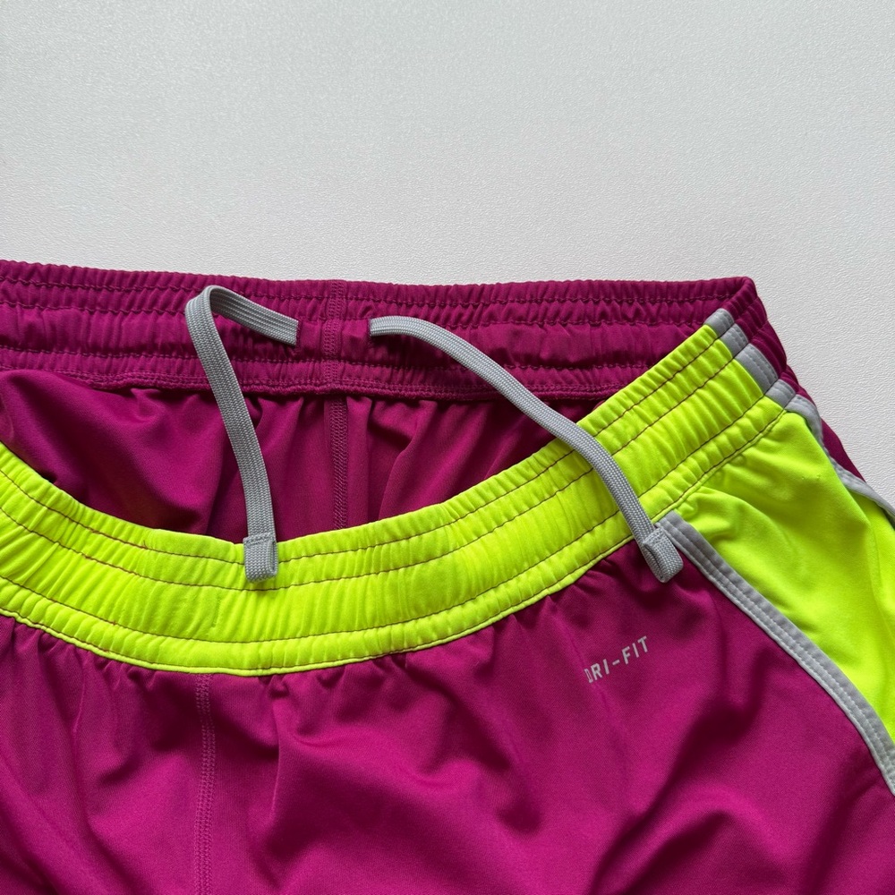 Nike Dri Fit Purple Fluorescent Yellow Running Shorts Womens Size Large - Picture 9 of 9